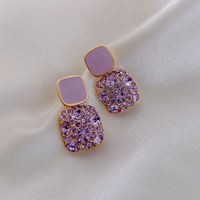 Korean Style Purple Crystal Earrings