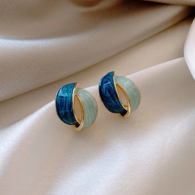 Enamelled Shaded Blue Tiny Stud Earrings
