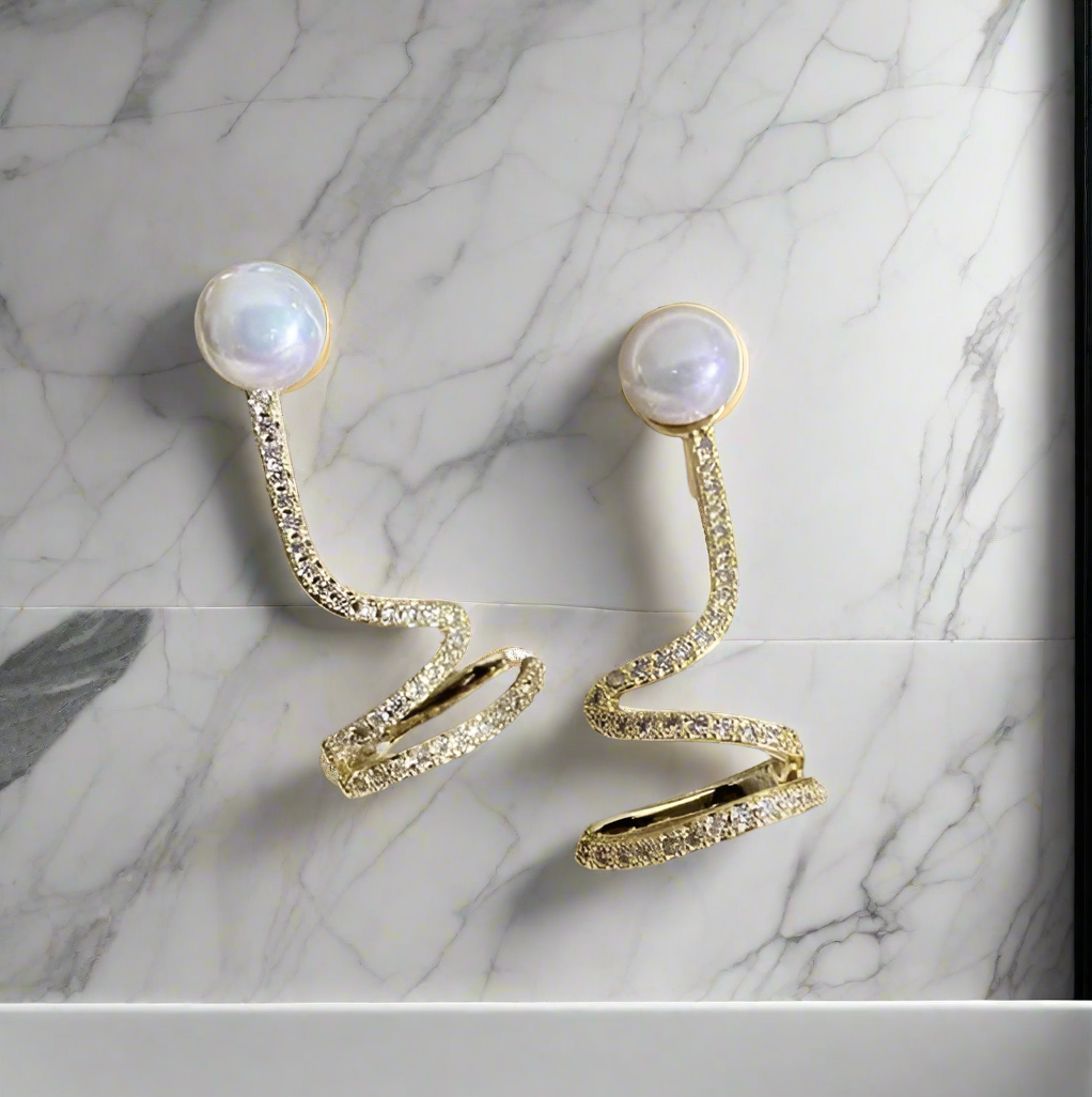 Spiral pearl earrings