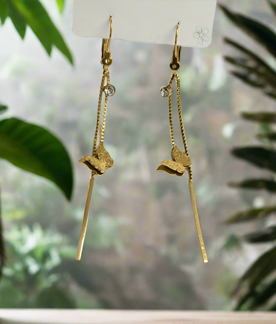 Golden Butterfly Linear Earrings