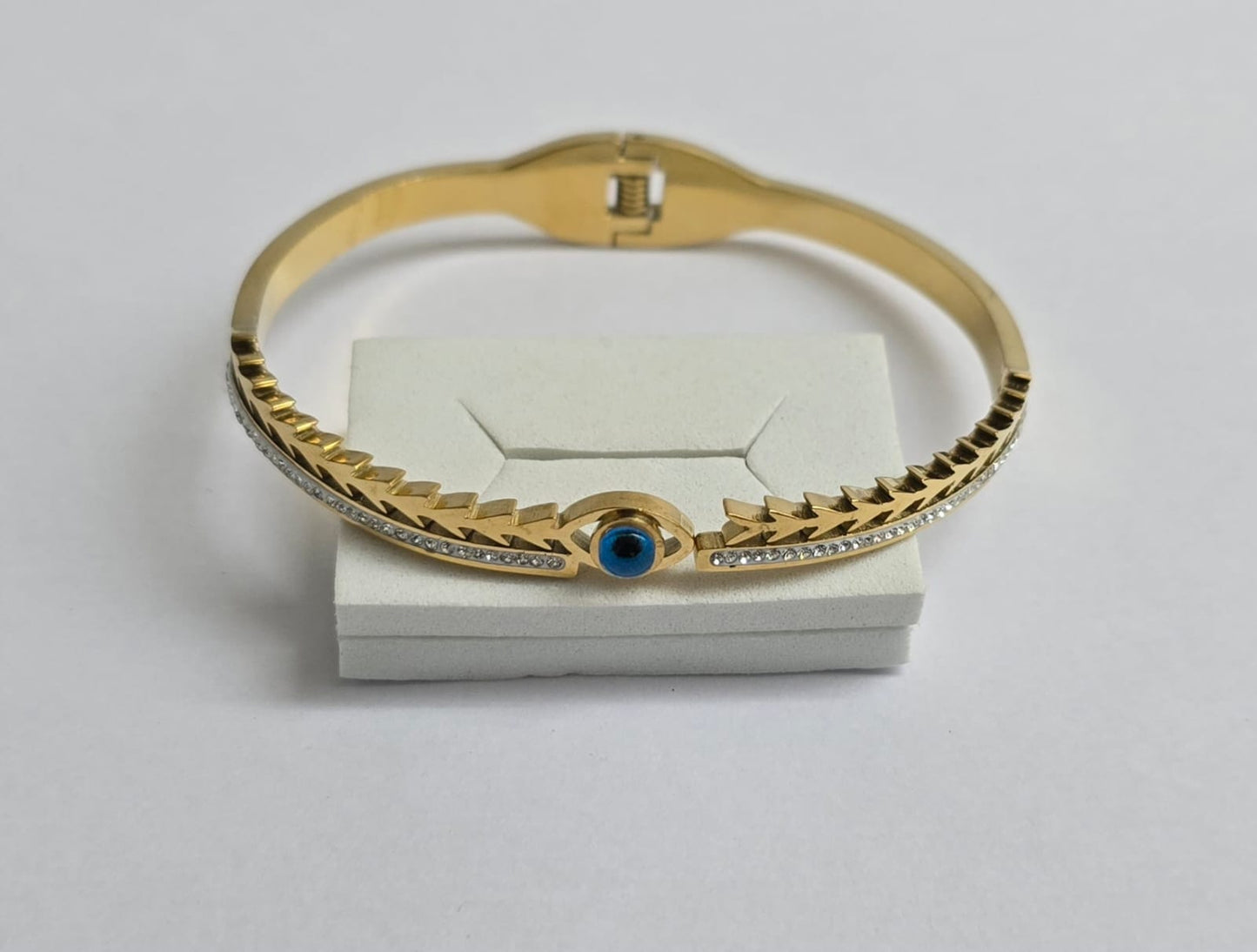 Gold-Plated Evil Eye Bangle with Crystal Accents