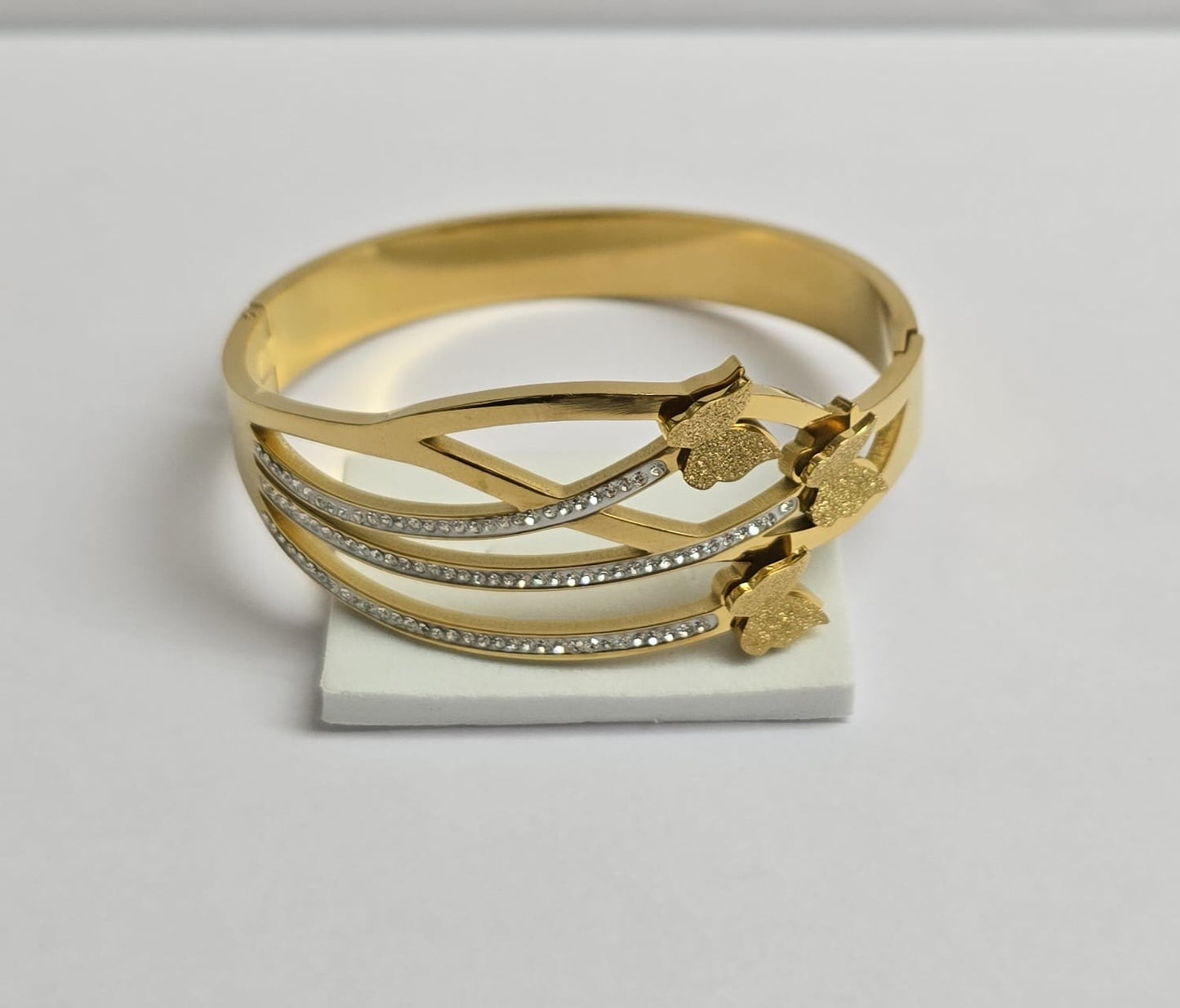 Elegant Gold Butterfly Bangle with Crystal Accents