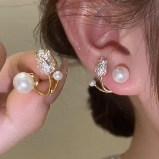 Korean Tulip Flower Pearl Earrings