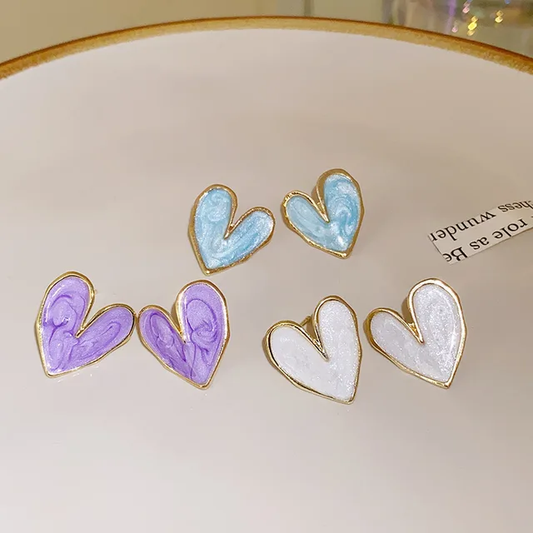 White, Blue, and Purple Heart Stud Earrings