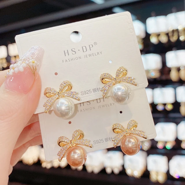 Pearl Bow Stud Earrings