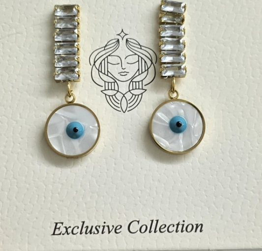 Mother of Pearl Evil Eye Drop Earrings