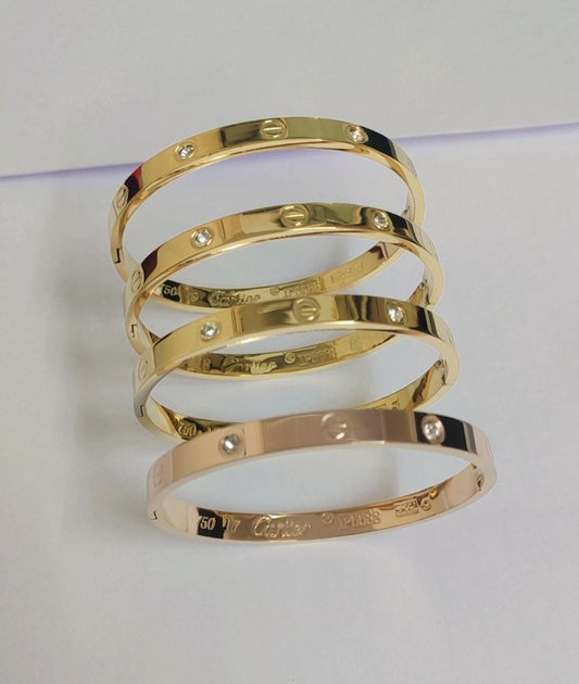 Elegant Minimalist Gold Bangle with Rhinestone Accents | Stainless Steel Screw Detail Bracelet