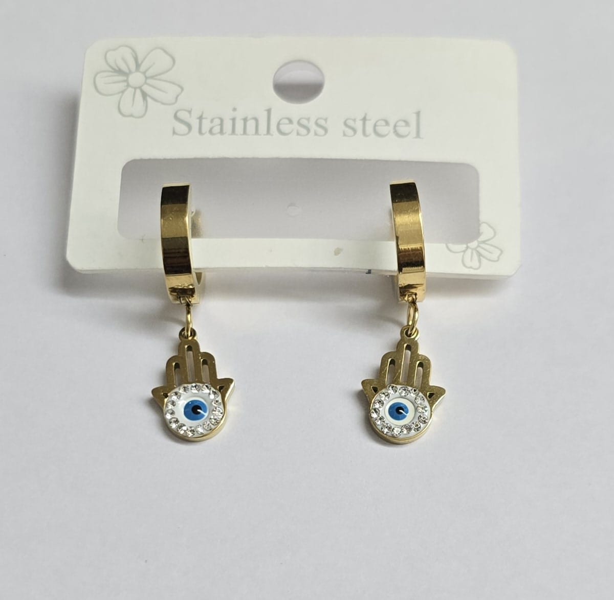 Gold Hamsa Hand Earrings with Evil Eye – Stainless Steel