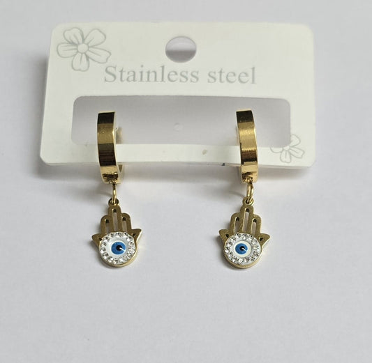 Gold Hamsa Hand Earrings with Evil Eye – Stainless Steel