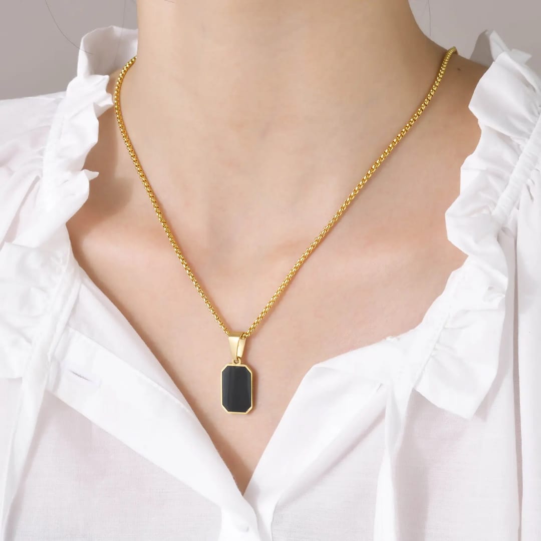 Oscar Enterprises Gold Plated Square Black Geometric Necklace