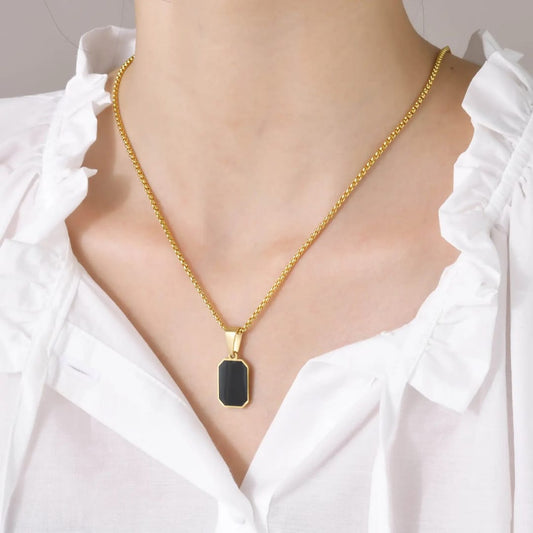 Oscar Enterprises Gold Plated Square Black Geometric Necklace