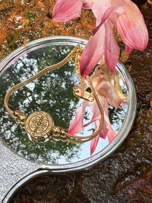Elegant Golden St. Benedict Medal Bracelet - Protection & Style