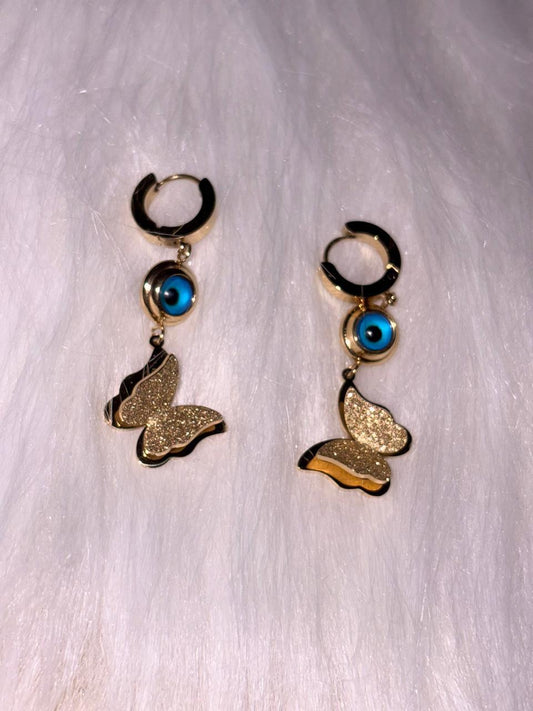 Butterfly Wing & Nazar Boncuk Earrings
