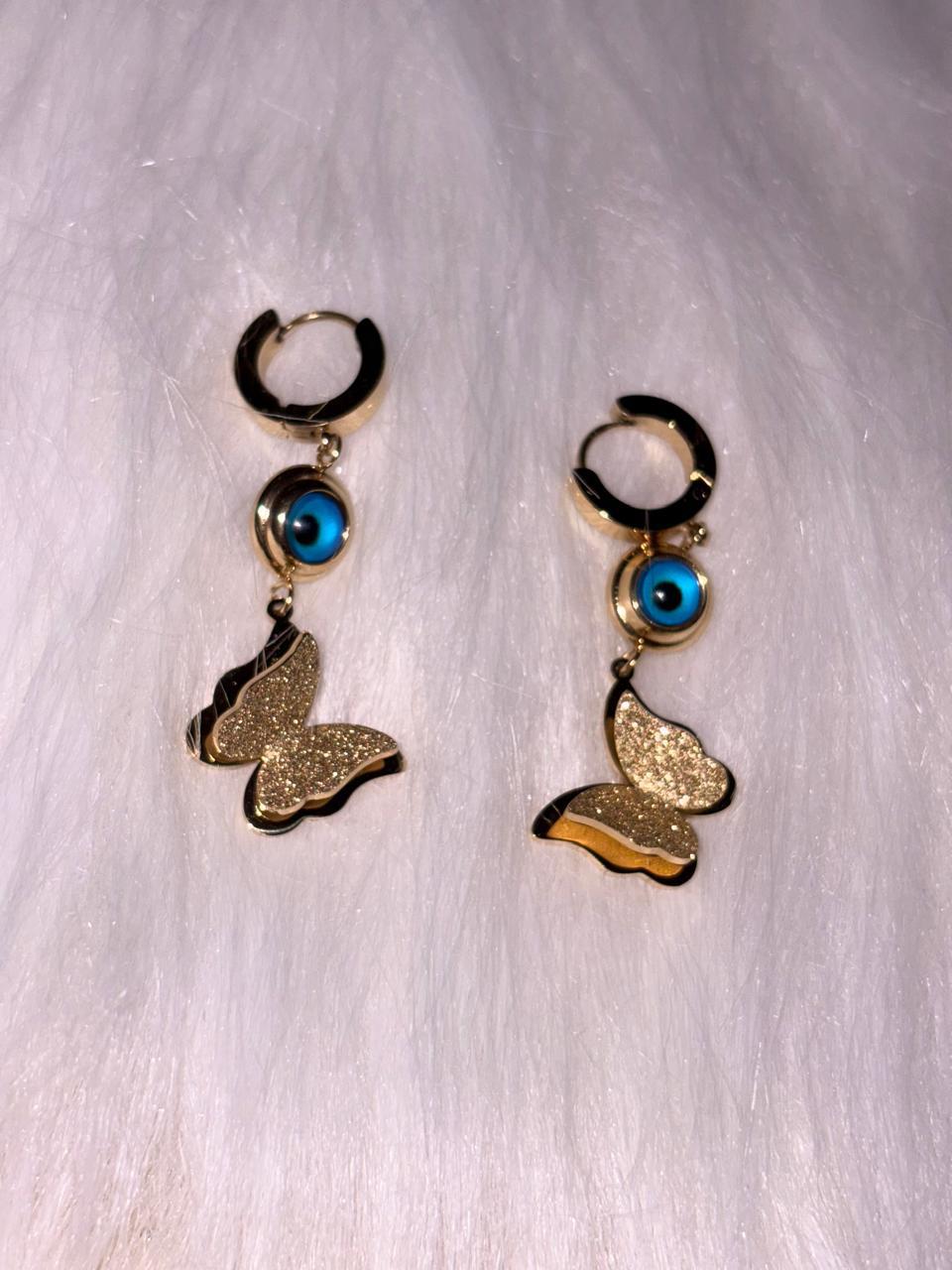 Butterfly Wing & Nazar Boncuk Earrings