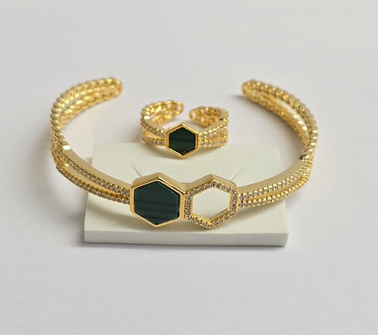 Hexa Black Stone Bracelet & Ring