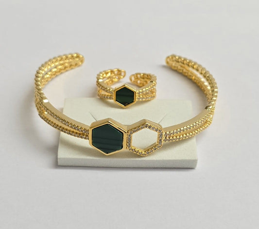 Hexa Black Stone Bracelet & Ring